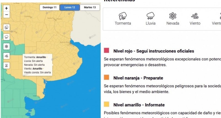 Alerta amarillo por vientos y tormenta