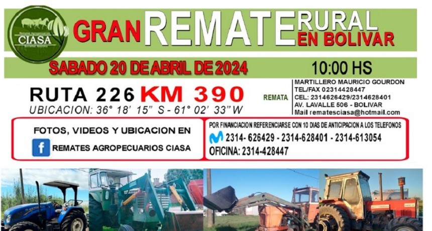 El 20 de abril se realiza el gran remate rural en Bol&iacute;var