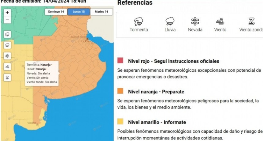 Lluvias: alerta amarillo para el lunes por la ma&ntilde;ana y naranja para la tarde