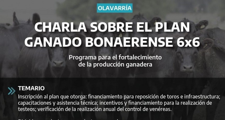 La presentaci&oacute;n de las l&iacute;neas del Plan Ganadero Bonaerense 6x6 a productores y productoras olavarrienses se realizar&aacute; en el Auditorium de LU 32