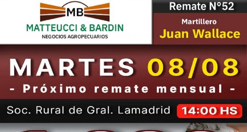 Marcos Matteucci anunci&oacute; remate para el martes 8 de agosto