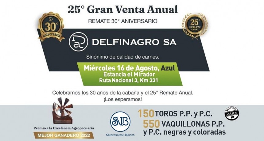 El mi&eacute;rcoles 16 de agosto se realiza la 25&ordm; Gran Venta Anual de Delfinagro S.A.