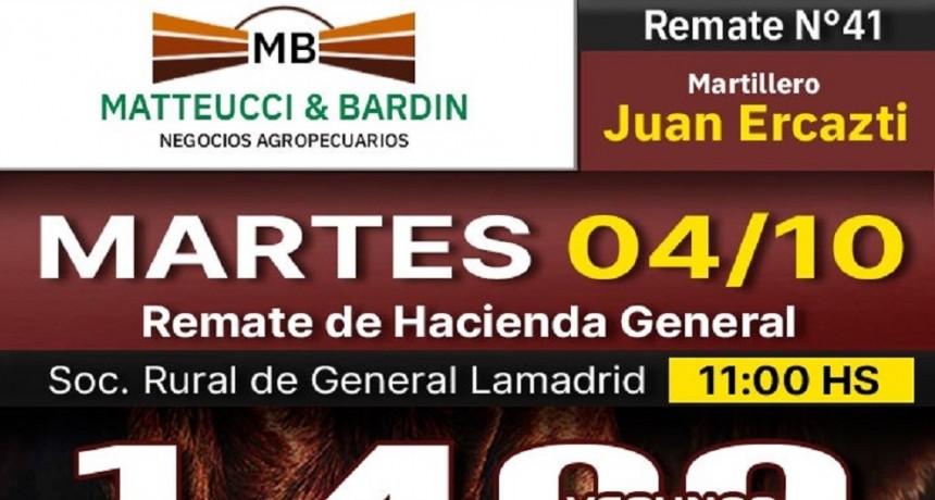Este martes se realiza el remate de Matteucci y Bardin