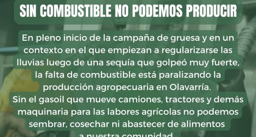 La Rural de Olavarr&iacute;a reclama por la falta de gas oil