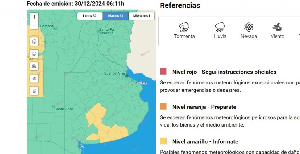 Alerta amarillo para la tarde de fin de año