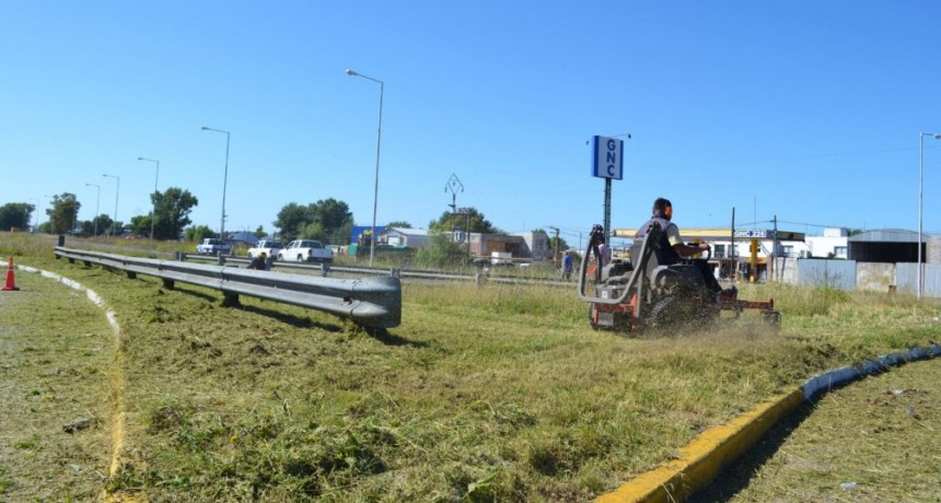 El Municipio realiza el corte de pasto en rotondas de Ruta Nacional N&ordm; 226