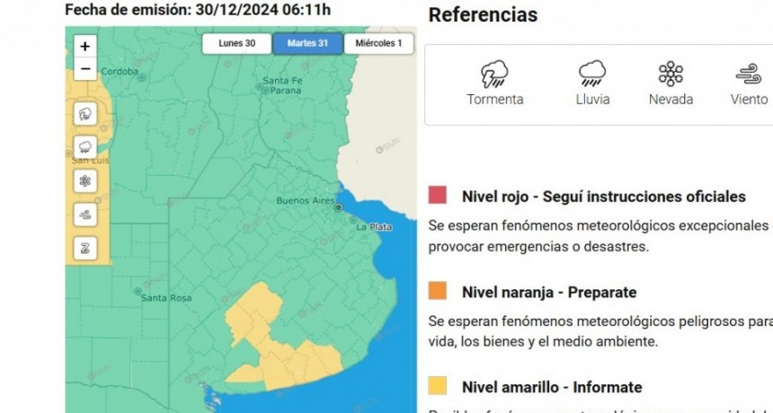 Alerta amarillo para la tarde de fin de a&ntilde;o